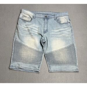 V19-69 Italia Biker Denim Shorts Mens 36 Light Wash Moto Ribbed Stretch Y2K